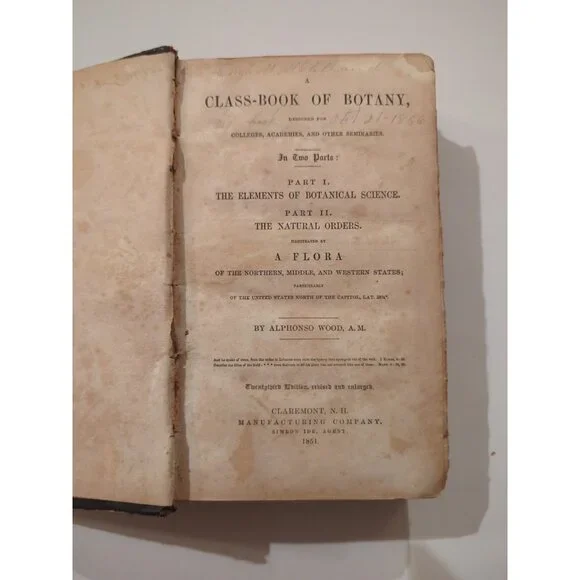 Class Book of Botany 2 Parts 1851 Alphonso Wood HC Antique Rough Condition